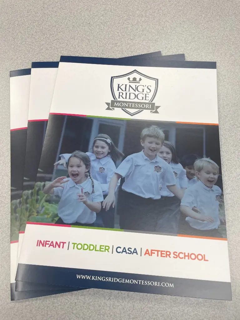 Tri-fold brochure printed for King's Ridge Montessori